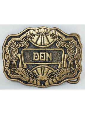 Oden Inc "DON" Brass Belt Buckle Western  Design Vintage #J-7